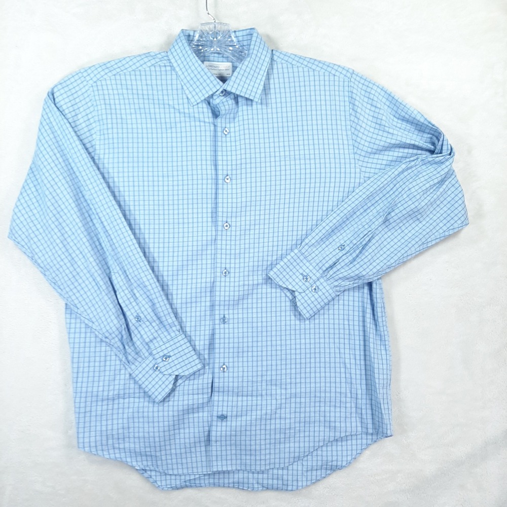 Lorenzo Uomo Men Trim Fit Dress Shirt Blue White Grid Check 17 34/35 Long Sleeve